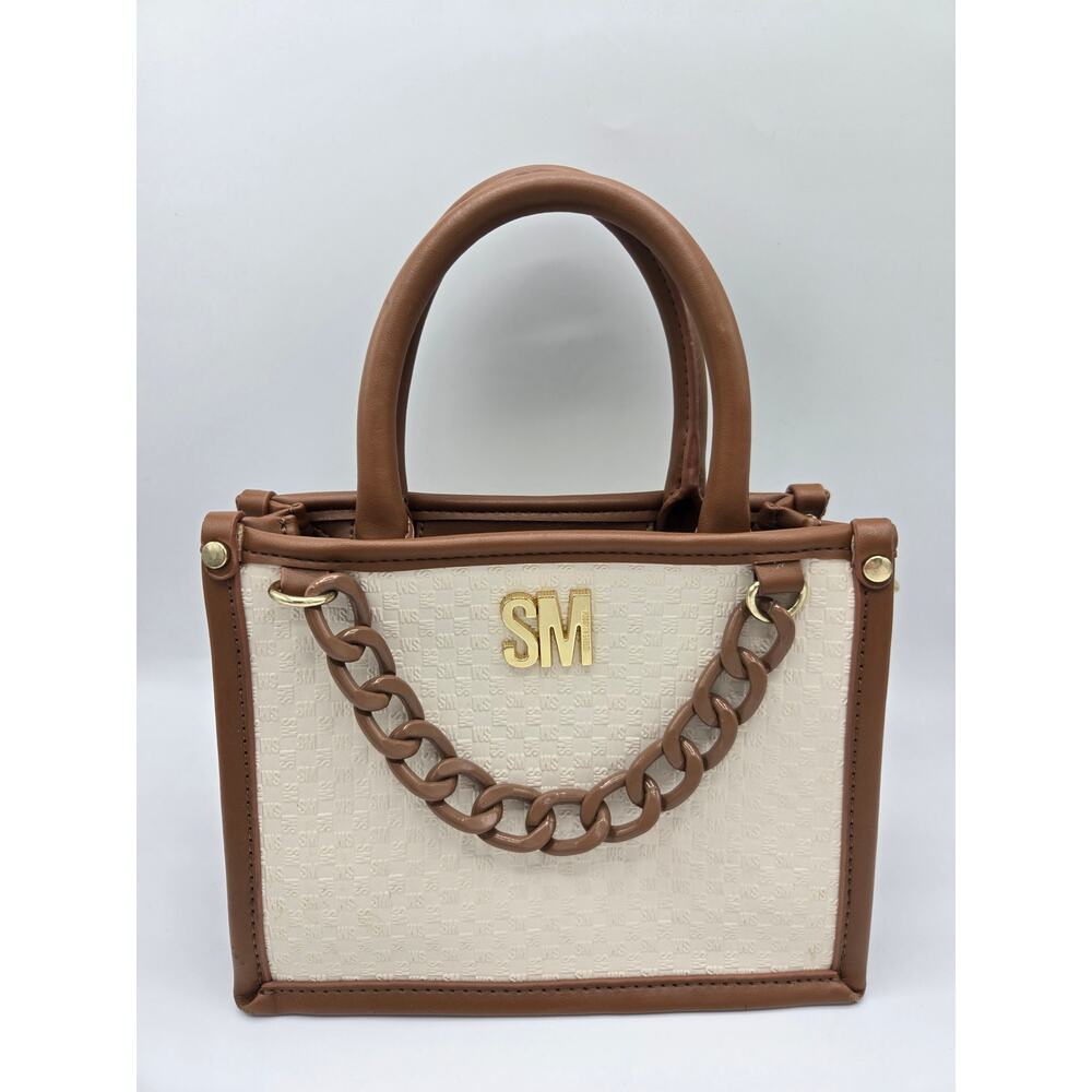 Steve Madden Crossbody Chain Bag Handbag Purse Satchel Cognac Cream Small - Picture 8 of 9